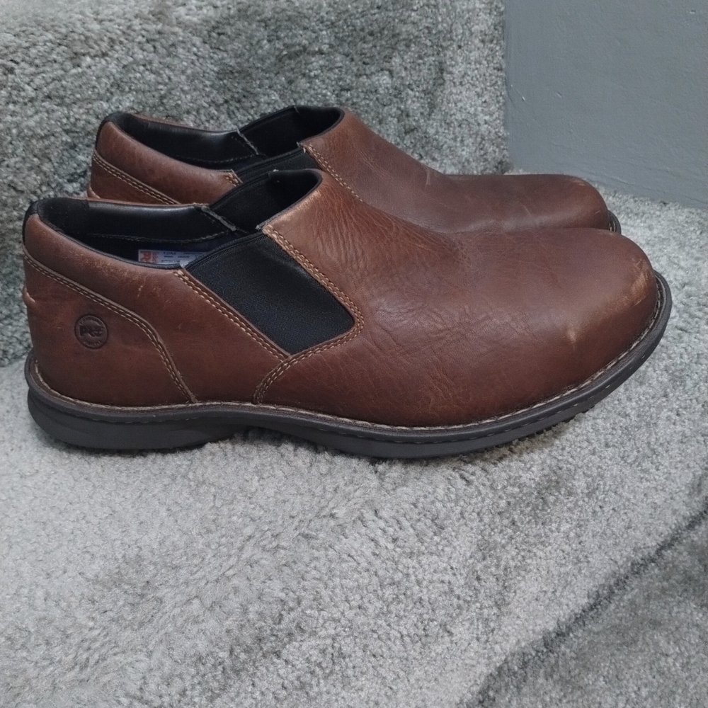 Timberland Men's Brown Leather Slip-Ons Steel Toe